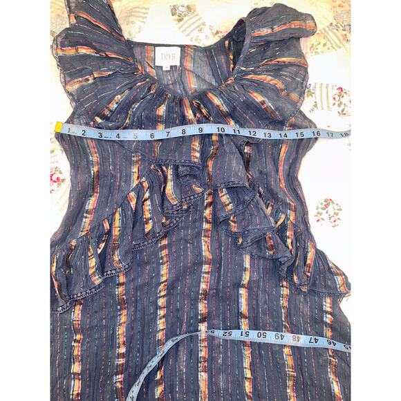 TRYB 212 METALLIC LUREX BLUE RUFFLE DRESS - Picture 7 of 10